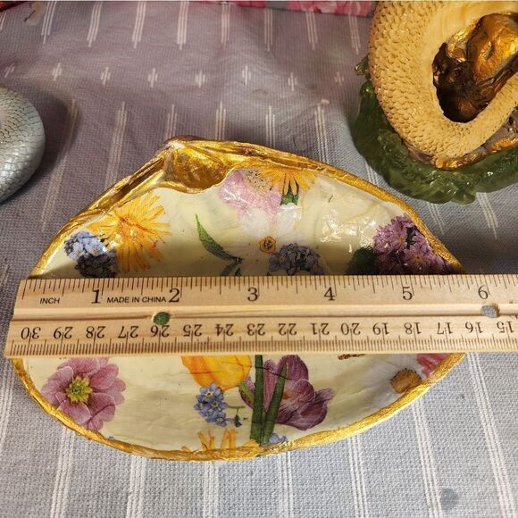 DECOUPAGE CLAM SHELL DECOUPAGE FLOWERS TRINKET DISH - Picture 5 of 7